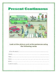 English Worksheet: present continuous/colours/numbers