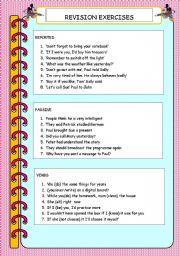 English Worksheet: REVIEW EXERCISES: PASSIVE, VERBS WITH CONDITIONALS AND REPORTED