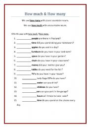 English Worksheet: How much & how many