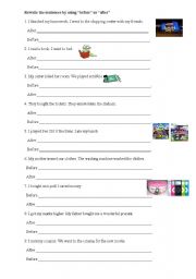 English Worksheet: time adverbs (before-after)