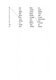 English Worksheet: colours and numbers