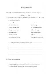 English worksheet: because as since