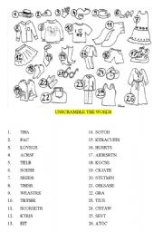 CLOTHES - UNSCRAMBLE THE WORDS