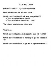 English worksheet: 12 Card Draw