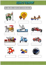 English Worksheet: MEANS OF TRANSPORT