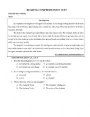 English Worksheet: reading comprehension