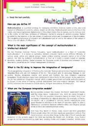 English Worksheet: Multiculturalism  - What is it?