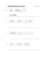 English Worksheet: rearrange the sentences