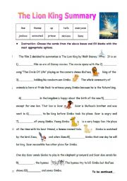 English Worksheet: The lion King- Vocab and creative writing