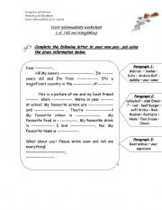 English Worksheet: writing a letter to new pen pal