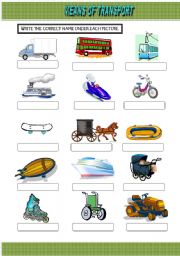 English Worksheet: MEANS OF TRANSPORT