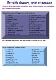 English Worksheet: English proverbs and sayings about food and eating
