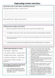 English Worksheet: Expressing reason exercises