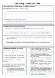 English Worksheet: Expressing reason exercises