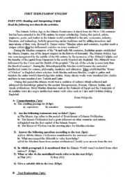 English Worksheet: The islamic civilization