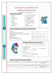 English Worksheet: Speaking Corner #4 (Making a Phone Call)