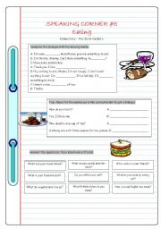 English Worksheet: Spaking Corner #5 (Eating)