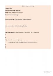 English worksheet: lesson plan format