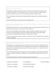 English Worksheet: multiple intelligence