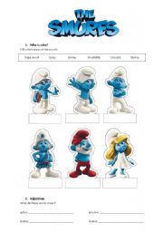 English Worksheet: Learning adjectives with The Smurfs (key in description)