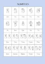 English Worksheet: Pictionary (Numbers 1-20)