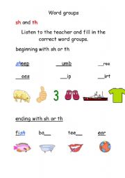 English Worksheet: Word Groups SH and CH Phonics