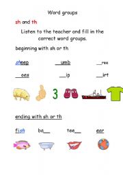 English worksheet: Word Groups SH and CH Phonics