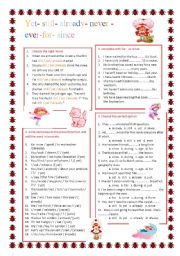 English Worksheet: yet-still-already-never-for-since