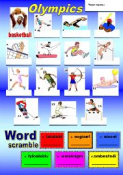 English Worksheet: Olympic sports + word scramble