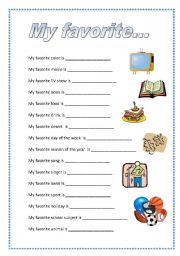 English Worksheet: My Favorite Things