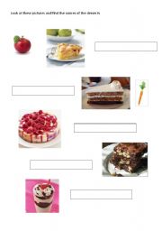 English worksheet: match the desserts with their pictures