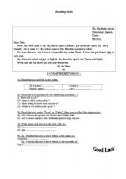 English worksheet: English Test : Reading Skill