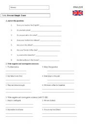 English Worksheet: Negative and questions