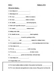 English worksheet: Environmental science std 1