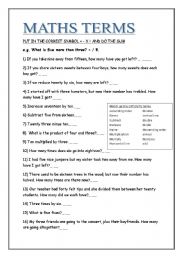 English Worksheet: Maths Terms