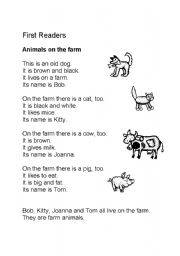 English Worksheet: Animals on the farm - first readers