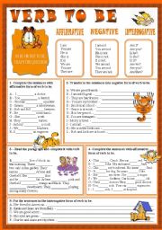 VERB TO BE WITH GARFIELD - PRESENT SIMPLE OF VERB TO BE - KEY INCLUDED - EDITABLE
