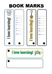 English worksheet: Possesive Adjectives - Animal Book Marks