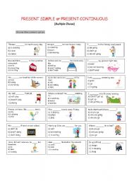 English Worksheet: Present Simple or Present Continuous (Multiple Choice)
