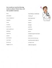 English Worksheet: Medical problems and their treatment
