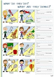 English Worksheet: What do they do? What are they doing?