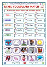 English Worksheet: MIXED VOCABULARY - MATCH - 10