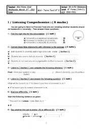 English Worksheet: Mid -term Test N2