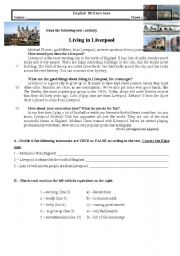 English Worksheet: Test 8th Living in LIverpool