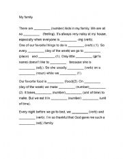 English worksheet: Madlib- My family