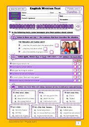 English Worksheet: School Test (7th grade) - part 1