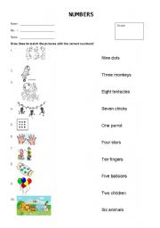 English worksheet: Numbers (1 - 10)