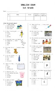 English Worksheet: 1st Grade Exam