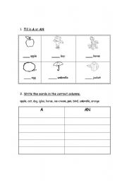 English worksheet: A-An