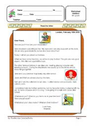 English Worksheet: hobbies